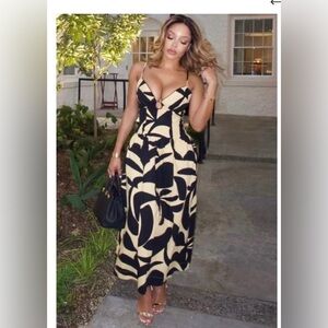 Mon Renn Beige/Black midi Dress